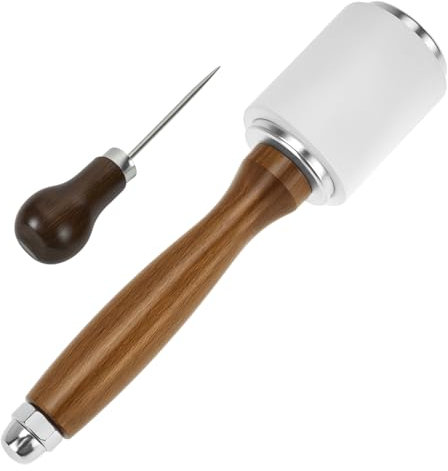 QWORK Nylon Leather Carving Mallet Hammer + Scratch Awl with Hardwood Handle