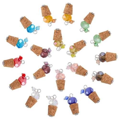 PH PandaHall 20pcs Small Cork Plugs, 29x6.5mm Cork Stoppers with 10 Colors Crystal Beads Mini Wine Bottle Corks Stoppers Replacement Stopper Corks Charm for Bar DIY Crafts Storage Accessories