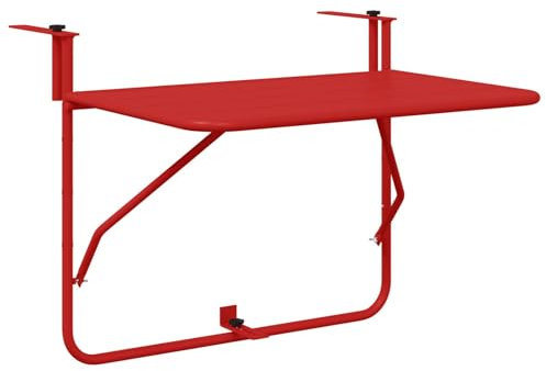 vidaXL Moderner roter Terrassentisch perfekt fürs Essen im Freien | Wandmontiert | Klappbar | Metall | für 4 Personen | stilvolles kompaktes Design | Ideal für Gärten und Terrassen | einfache