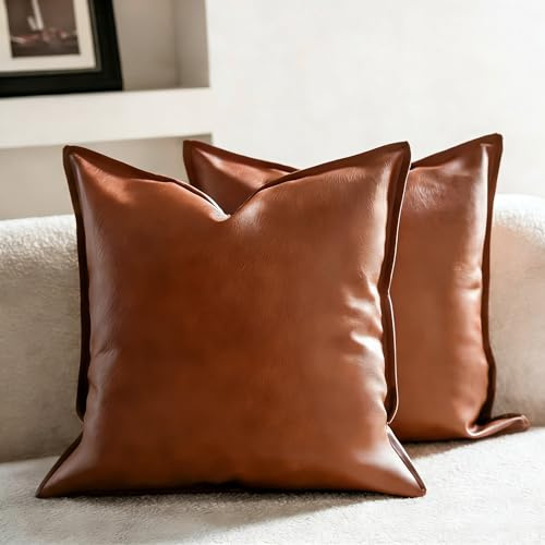 Neelvin 2er Set Dekorativen Kissenbezüge aus Kunstleder luxuriöse Zierkissenbezüge Moderne Kissenbezüge Kissenhüllen für Sofa Wohnzimmer und Schlafzimmer 50x50cm Braun