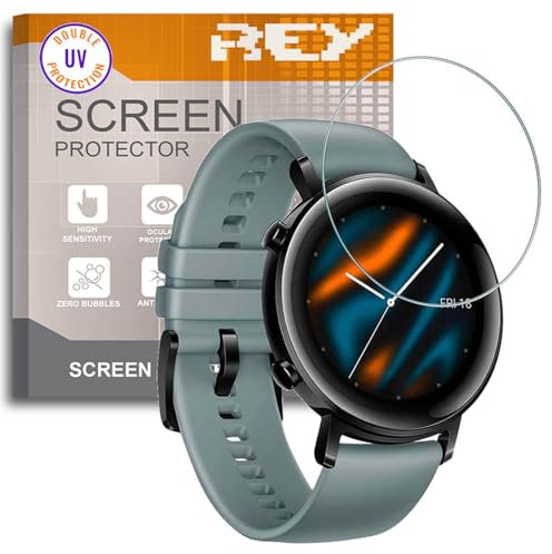 REY Protector de Pantalla para Huawei Watch GT 2 46mm - GT2 - Huawei Watch GT Active - Watch GT 2 Sport 46mm, Cristal con Doble Protección UV, Vidrio Templado Premium 9H+