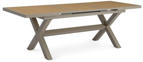 IDIMEX Gartentisch LAGOA ausziehbar, Champagner/Natur – Terrassentisch wetterfester WPC-Tischplatte in Teak-Optik & Alu Gestell für Garten Terrasse oder Balkon