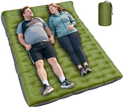 Matelas de couchage double extra épais de 15,2 cm pour camping 2 personnes avec oreiller intégré et pompe à pied, tapis de camping gonflable ultra léger et compact pour randonnée, voyage, tente de