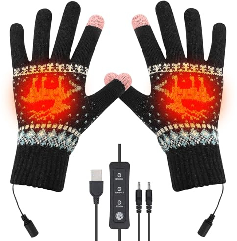 Victop USB Beheizte Handschuhe für Damen und Herren Heizung Winterhandschuhe Gestrickte Heizhandschuhe mit 3 Temperaturregelung Touchscreen Handschuh Handwärmer für Innenbereich Außenbereich