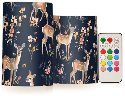 Aesthetic Deer Navy Blue Flameless Flickering Candles Pillar Candles Set with Battery Operated for Decorations 4 5 Set of 2