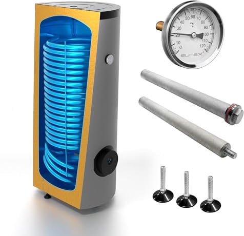 SUNEX® Warmwasserspeicher FISH S15 300X für Wärmepumpe | 300 l Boiler mit Wärmetauscher | DIN 4753 | Emaille & Magnesiumanode | Heizstab nachrüstbar | Warmwasserboiler
