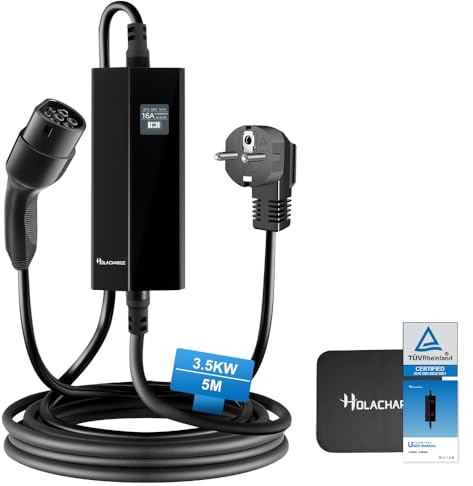 HOLACHARGE 3,68 kW tipo 2 cavo di ricarica portatile auto elettrica 5 m nero caricatore EV con display digitale controllabile e Schuko UE monofase per IEC 62196-2 e PHEV/EV