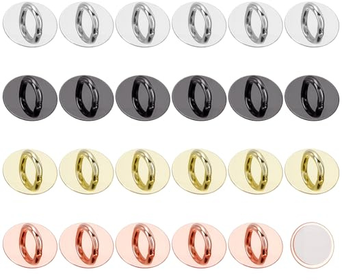 PLIGREAT 24 Pcs Metal Round Phone Charm Hook, Phone Finger Grip Holder Universal Adhesive Phone Ring Loop Stand for Cell Phone Case Tablet DIY Hanging Accessories, 4 Colors