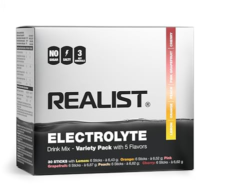 REALIST® Elektrolyte Ohne Zucker [PROBIERPAKET] Electrolytes Sugar Free - Elektrolyt Pulver Sport & KETO mit 1000 mg Natrium, 330 mg Kalium & 60 mg Magnesium - Made In Austria (5 Sorten je 6 Sticks)