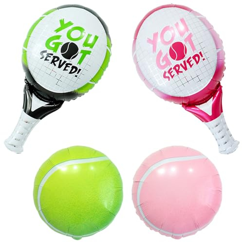 Gleemix 4 Stück Tennisball Groß Folienballons, Pink Tennisbälle Grün, Tennis Party Ballons für Sport Tennis Partydekorationen, Geburtstag Deko