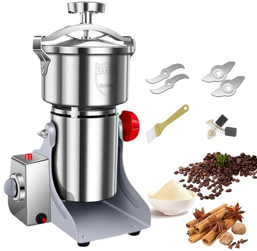 Moulin à Céréales Électrique 800g, Temps de Broyage Réglable, Broyeur à Grains Commercial Haute Vitesse en Acier Inoxydable pour Épices, Herbes, Café, Riz, Maïs (3500W)