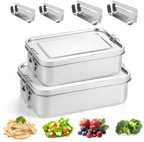 BORDEAG Lunch Box In Acciaio Inox,850ml+1400ml Contenitore Per Il Pranzo In Acciaio Inox Con 2 850ML+2 1400ML Partizione Rimovibile,Lunch Box Acciaio Inossidabile Per Bambini E Adulti
