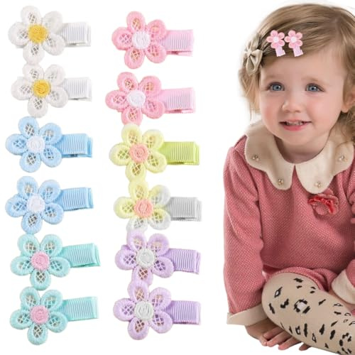 12 Pièces Bébé Épingles à Cheveux Mini Fleurs, Épingles Antidérapantes pour Nouveau et Jeune Enfant, Accessoires Barrettes pour Bébé Fille, Adorables Coques de Cheveux en Tissu Doux