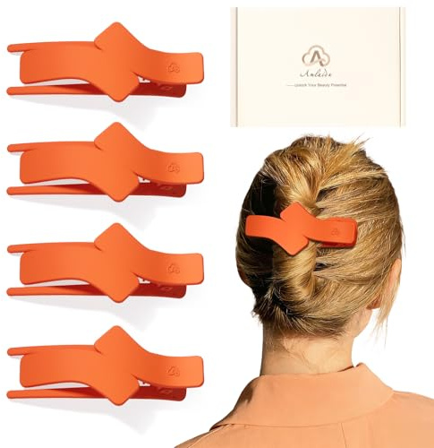 Amlaidu Lot de 4 Pinces à Cheveux Plates pour Femme, Pinces Françaises à Forte Tenue, pour Cheveux Épais, Fins, Longs | Orange Vif