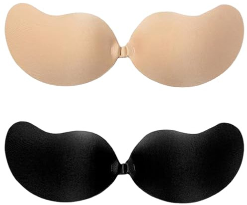 GWEOR 2 paia Reggiseno Invisibile, Reggiseno Adesivo, Reggiseno donna Reggiseno schiena scoperta, Reggiseno Senza Spalline, Push Up Copricapezzoli Reggiseno, Riutilizzabile Traspirante Pasta - Coppa C