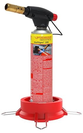 Rothenberger Industrial Hochleistungs-Lötbrenner Set ROFIRE mit Piezo inkl. Multigas 600 ml mit Standfuß Gaskartusche | bis zu 2,5 h Arbeitszeit | Weichlöten bis Ø 28 mm | 750 °C Arbeitstemperatur