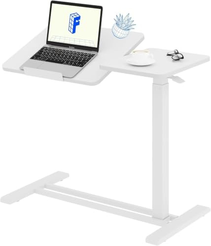 FLEXISPOT Overbed Table with Wheels, Adjustable Height Bedside Table with Tilting Tabletop, Rolling Laptop Desk for Bed Sofa, Small Standing Desk 80 x 40 cm, Mobile Computer Cart, White