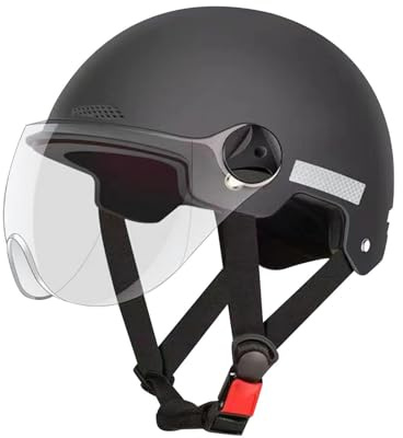 tuwiwol Leichter, atmungsaktiver Motorradhelm für Damen und Herren mit verstellbarem Kopfumfang, stoßdämpfend, belüftet und schlagfest. , Schwarz , 26 x 19 cm