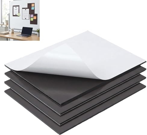 4 Stücke Magnetfolie selbstklebend A4 21 x 30 cm, Starke Magnetplatte zuschneidbar, Magnetpapier für Fotos, Basteln, Displate Magnete, Kühlschrankmagnete, Organisation und DIY Projekte