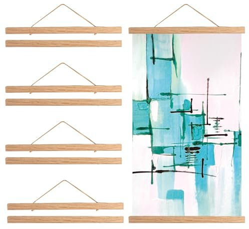 Junrvivy Posterleiste 30 cm - 4 Stück Posterleisten Bilderrahmen A3 Magnetisch Posterschiene Holz 30x40cm, Posterrahmen Poster Aufhänger Posterrolle für Poster Fotos Kunstwerk