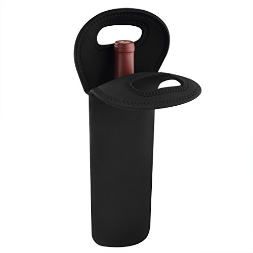 Linkidea Insulated Cooler Bag for Travel, Portable Waterproof Neoprene Grape Wine Bottle Tote, Picnic Beverage Holder with Secure Grip (Black)