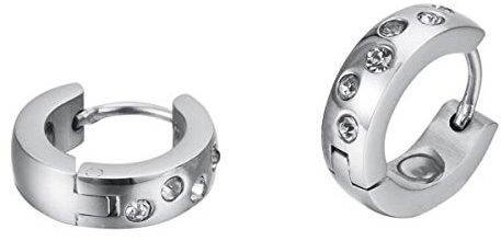 Funkelnde Vintage Energie Creolen medizinischer Edelstahl nickelfrei allergiefrei mit Solitaire Crystals Magnetix Fashion Design # 620P silber