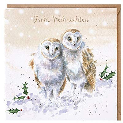 Wrendale - GX035 - Weihnachtskarte, Doppelkarte mit Umschlag, Eule, Frohe Weihnachten, 15cm x 15cm