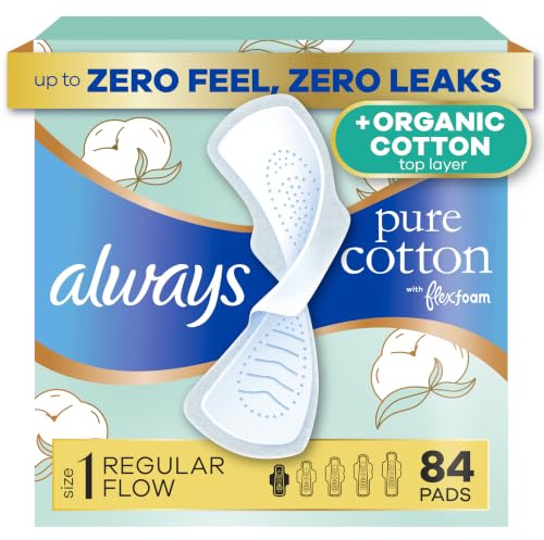 Always Pure Cotton with Flexfoam Pads, Größe 1, 84 Count, reguläre Saugfähigkeit, 3 Packungen à 28 – 84 Count