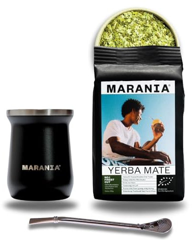 MARANIA® Yerba Maté Kit complet ● 125g Yerba Mate Bio Vert + Calebasse Maté + Bombilla Maté ● Tasse Maté Thé