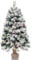 90cm Artificial Christmas Tree with LED Lights,35 Inch Snow Flocked Xmas Pine Tree Decorated with 40 LED Lights,140 Branch White Snow Tips,7 Real Pine Cones, 10 Red Berries and Christmas Snow Tree