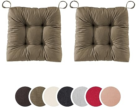 sleepling 4er Set Stuhlkissen, Sitzkissen Eva für Indoor und Outdoor, mit Klettverschluss, 100% Baumwolle, Made in EU, Maße: 40 (vorne), 35 (hinten) x 38 x 7 cm, Taupe