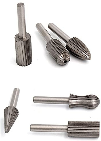 6 piezas 1/4 '' Hss Limas giratorias para carpintería, taladro de rebabas, escofina giratoria, accesorios para amoladora eléctrica para grabado en madera, taladrado, como se muestra