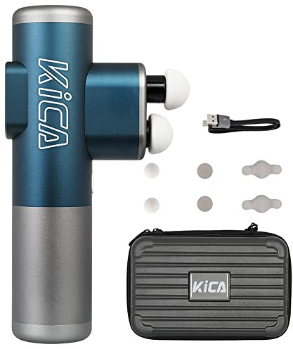 KICA Pro [Offiziell] Doppel-kopf Massagepistole mit 3 Massageköpfen,Tragbare Handheld Massage Gun für Nacken Schulter Rücken,10 geschwindigkeitsstufen,100-5200 Mal pro Minute-Blau