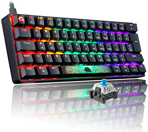 FELICON Portable 60% Mechanical Gaming Keyboard Type C Wired 62 Keys LED USB Waterproof Mini Keyboard 20 Chroma RGB Backlight Anti-ghosting Keys+Extra Keycaps for Computer/PC/Laptop/MAC