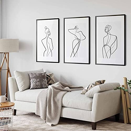 WTD - Stampa su tela in tessuto non tessuto Fashion Minimalist Abstract Figures Line Art Woman Body Wall Prints for Living Room Decor Frame (40 x 60 cm x 3)