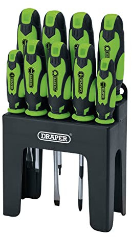 Draper 16223 Soft Grip Screwdriver Set, Green (9 Piece)