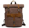 FANDARE Retro Backpack Roll-top School Bag Canvas Hiking Daypacks Unisex Knapsack Travel Rucksack fits 15.6 Inch Laptop for Women Men Work Commuter College School Leather Bookbag Brown