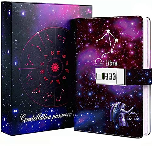 Dzhzal Tagebücher zum Einschreiben für Frauen Mädchen mit Schloss, Persönliches Sternbild Tagebuch für Frauen Kinder Jungen Teenager Abschließbares Leder Geschenkbox Notizbuch A5 8.5 x 6 Widder