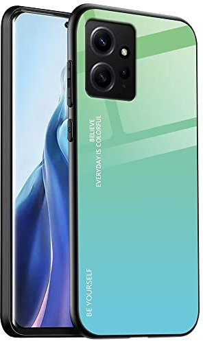EASSGU Funda Adecuada para Redmi Note 12 (4G) (6.67 Inches), Carcasa Trasera de Vidrio Degradado, Funda para Teléfono Móvil Anticaída y Antiarañazos - Verde Cian