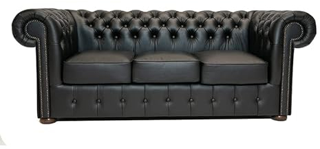 Chesterfield Sofa Class - The Chesterfield Brand | 3 Sitzer Sofa | 100% Leder, handgefertigt, Original Chesterfield | Breite 200 cm | Shiny Schwarz