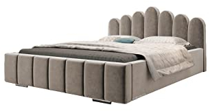 mb-moebel Polsterbett Bett mit Kopfstütze, Rahmenbettgestell, Bettkasten und Lattenrost Doppelbett Gepolsterter Kopfteil Samststoff Stauraumbett Bett 03-160x200 - Rabbit (Trinity 5)