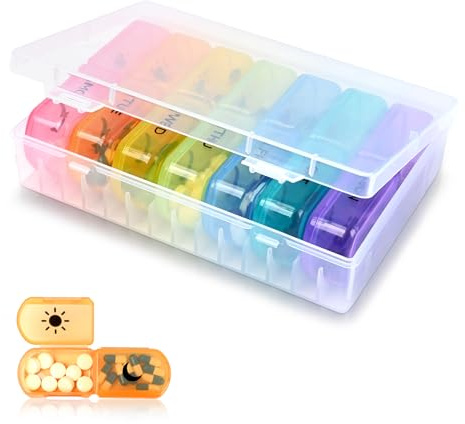 CHIPNEW 2 Mal pro Tag Tablettenbox - Große 7-Tage-Tablettenbox- Hohes Volumen,Lebensmittelechtes Material - Abnehmbar, Reisefreundliches Design - Perfekter Pillenhalter für Nahrungsergänzungsmittel