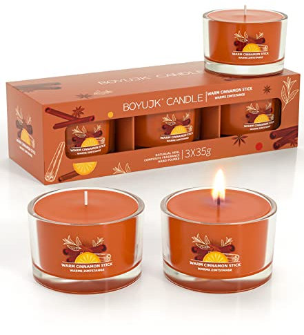 Candles Gifts for Women | Scented Candles Gift Set for Anxiety | 3 Scented Red Candles | Relaxation Gifts for Women/Men (Warm Cinnamon Stick)