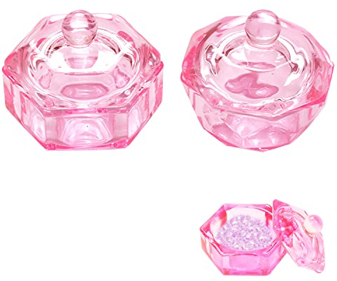 2 PCS Glass Crystal Dish Cup with Lid, Nail Art Acrylic Liquid Powder Glassware Bowl Nail Art Accessories