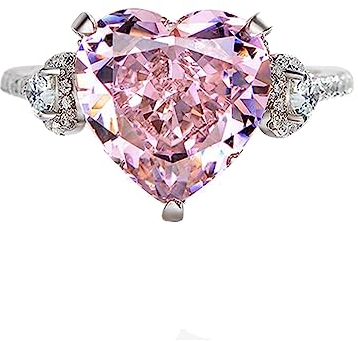 IMINI Rosafarbener Diamant Herz Ring für Damen und Mädchen Funkelnder Zirkonia Kristall Ring Ehering Verlobungsring Ewigkeitsring Verstellbar