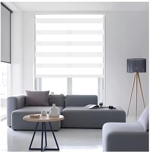Ruby Deals Day and Night Zebra Roller Blind Dual Layer Fabric Bedroom Blinds for Windows Curtains White Blinds Window Roller no Drilling/Drilling W154cm x H165cm