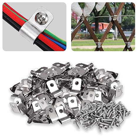Lot de 50 pinces de fixation pour clôture agricole en acier inoxydable avec vis - Clips de clôture en vinyle pour sapin de Noël - Fil soudé sur clôture en bois, métal ou vinyle