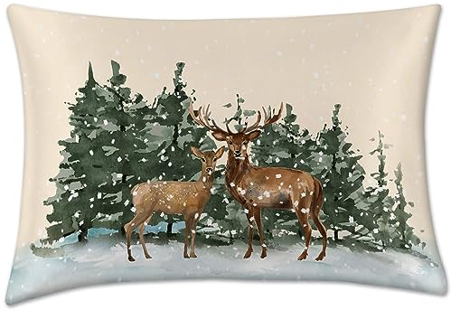 TERJBG Weihnachtskissenbezug, Weihnachtsdeko Winterliche Weihnachten Kissenbezug, 30x50cm Weihnachtsbaum REH Zierkissenbezug Sofa Wohnzimmer Deko