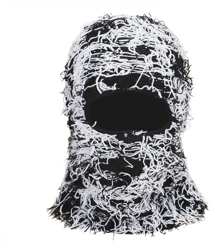 FakeFace Balaclava Distressed Knitted Warm Ski Mask Hat Gestrickte Sturmhaube Vollgesicht Skimasken Winddicht Halswärmer Beanie Cap für Männer Frauen Kostüm Zubehör