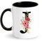 Taza Personalizada Inicial Taza con Letra y Flores Taza de Cerámica 350ML Tazas Inicial Tazas de Café Negro Regalos Originales para Mujeres Regalos de Cumpleaños Navidad (J)